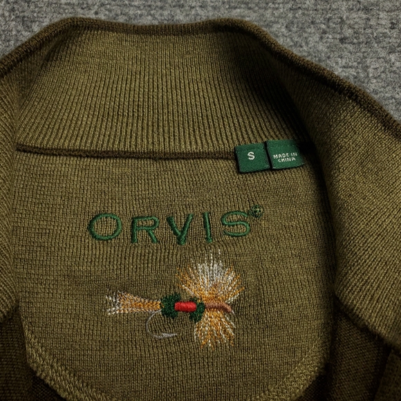 Orvis Merino Wool Sweater Mens Small Quarter Zip Pullover Mock Neck Olive Green - Picture 3 of 8